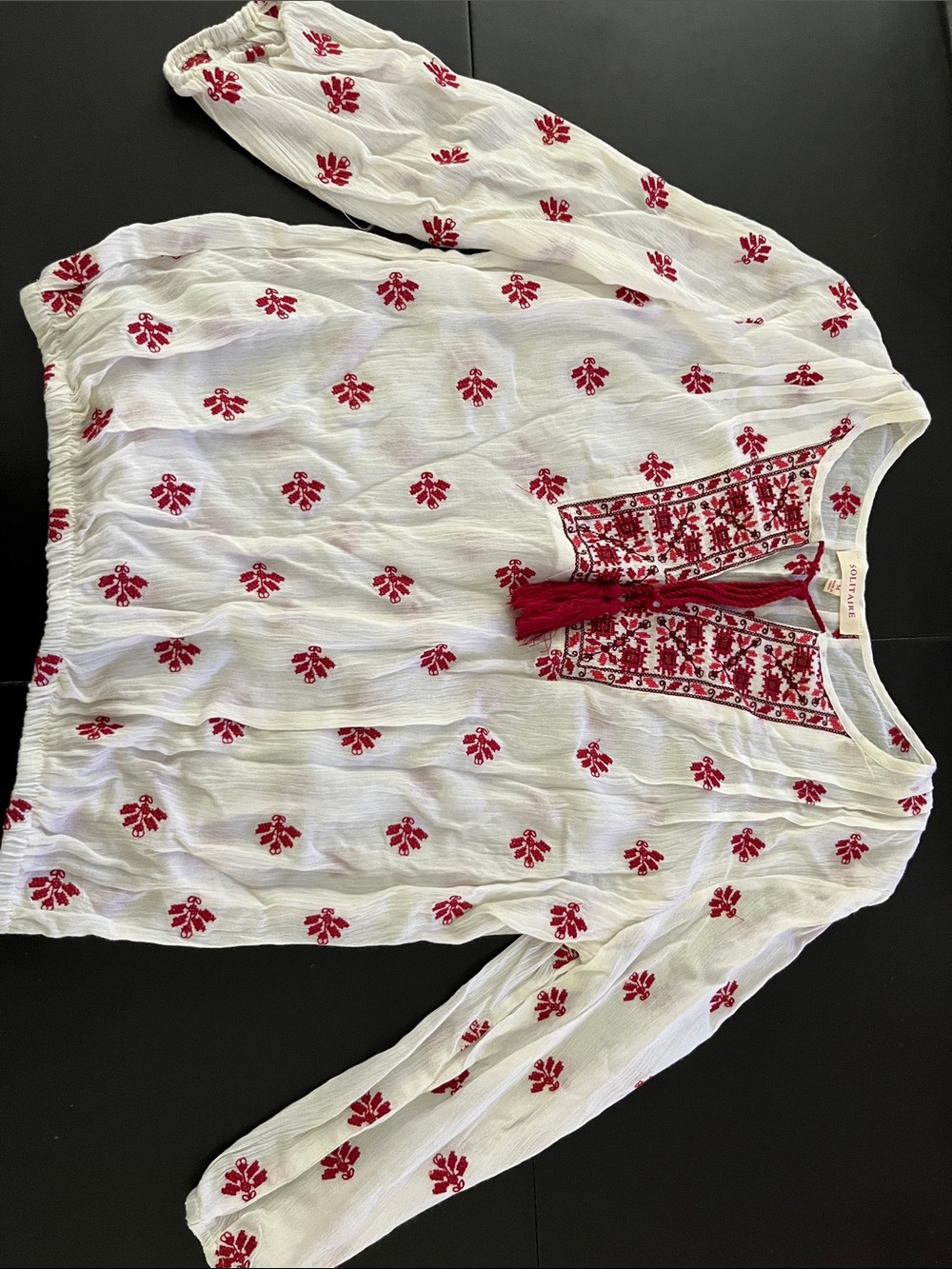 Boho Embroidered White & Red Peasant Blouse